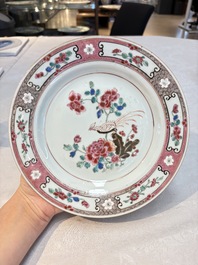 Eight Chinese famille rose plates with birds, Yongzheng/Qianlong