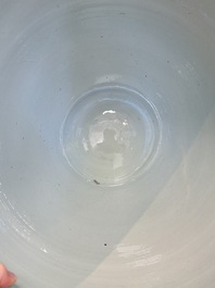 A fine Chinese blue, white and copper-red 'lotus scroll' fish bowl, Qianlong