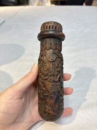 Four Chinese carved wooden cricket cages, 20th C.