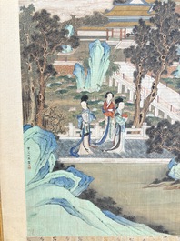 In the manner of Qiu Ying 仇英 (1494-1552): 'Mountainous landscape', ink and colour on silk, 19/20th C.