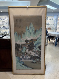 In the manner of Qiu Ying 仇英 (1494-1552): 'Mountainous landscape', ink and colour on silk, 19/20th C.