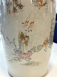 A Chinese qianjiang cai 'Taoist' vase, signed Wang Xingli 汪興黎, 19/20th C.