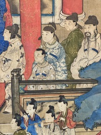 In the manner of Qiu Ying 仇英 (1494-1552): 'Festival in Chinese Garden', ink and colour on silk, 17/18th C.