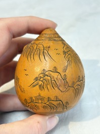 Six Chinese gourd cricket cages and seven carved gourds, 20th C.