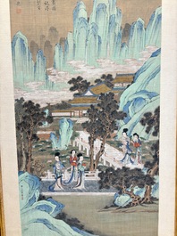 In the manner of Qiu Ying 仇英 (1494-1552): 'Mountainous landscape', ink and colour on silk, 19/20th C.