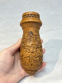 Four Chinese carved wooden cricket cages, 20th C.