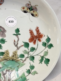 A Chinese famille verte 'peonies and butterflies' plate, Kangxi
