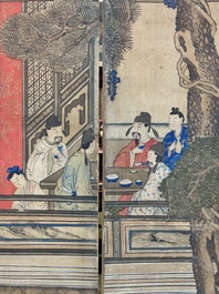 In the manner of Qiu Ying 仇英 (1494-1552): 'Festival in Chinese Garden', ink and colour on silk, 17/18th C.