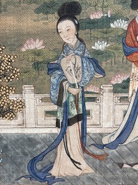 In the manner of Qiu Ying 仇英 (1494-1552): 'Mountainous landscape', ink and colour on silk, 19/20th C.