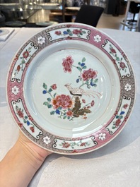 Eight Chinese famille rose plates with birds, Yongzheng/Qianlong