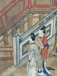 In the manner of Qiu Ying 仇英 (1494-1552): 'Festival in Chinese Garden', ink and colour on silk, 17/18th C.