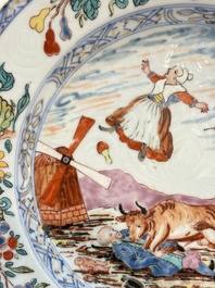 A rare Chinese Dutch-decorated 'The miracle of Zaandam' plate and cup, Qianlong