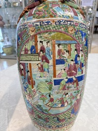 Two Chinese Canton famille rose vases with narrative design, 19th C.