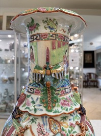 Two Chinese Canton famille rose vases with narrative design, 19th C.
