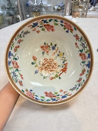 A Chinese famille rose capucin-ground bowl with landscape design, Qianlong