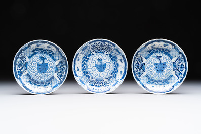 Eight Chinese blue and white cups and saucers, Kangxi mark, 19th C.