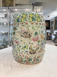 A Chinese famille rose celadon-ground garden seat, 19th C.