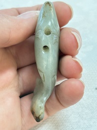 Two Chinese celadon, white and russet jade carvings, 18/19th C.