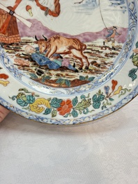 A rare Chinese Dutch-decorated 'The miracle of Zaandam' plate and cup, Qianlong
