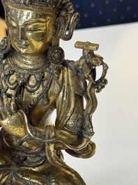 An extremely rare and fine Chinese gilt-bronze Buddha, inscribed 大明正統己未金川比丘昌靜捐資命工造, Zhengtong mark and of the period, dated 1439
