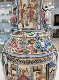 Two Chinese Canton famille rose vases with narrative design, 19th C.