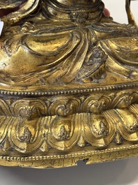 An extremely rare and fine Chinese gilt-bronze Buddha, inscribed 大明正統己未金川比丘昌靜捐資命工造, Zhengtong mark and of the period, dated 1439