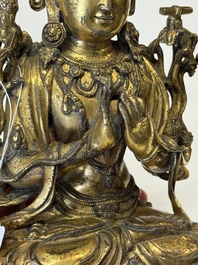 An extremely rare and fine Chinese gilt-bronze Buddha, inscribed 大明正統己未金川比丘昌靜捐資命工造, Zhengtong mark and of the period, dated 1439