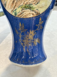 A Chinese famille rose powder-blue-ground vase, 19th C.