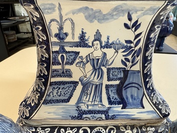 An impressive blue and white Dutch Delft seven-part tulip vase, 19th C.