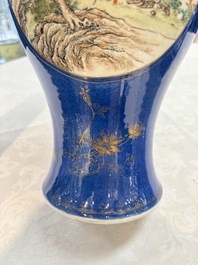 A Chinese famille rose powder-blue-ground vase, 19th C.