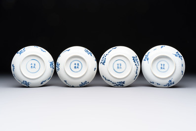 Ten Chinese blue and white cups and nine saucers, Kangxi mark, 19th C.