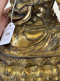 An extremely rare and fine Chinese gilt-bronze Buddha, inscribed 大明正統己未金川比丘昌靜捐資命工造, Zhengtong mark and of the period, dated 1439