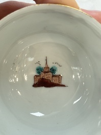 A rare Chinese Dutch-decorated 'The miracle of Zaandam' plate and cup, Qianlong