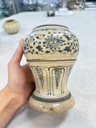 An Annamese or Vietnamese blue and white altar vase, a 'melon' jar and a bowl, 14/15th C.