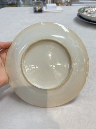 A Dutch-decorated Chinese plate, an Imari-verte dish and a blue and white dish, Kangxi/Yongzheng