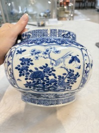 A Chinese blue and white 'birds among flowering branches' vase, Kangxi mark, 19th C.