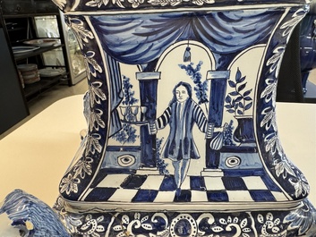 An impressive blue and white Dutch Delft seven-part tulip vase, 19th C.