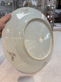 A large Chinese famille rose bianco-sopra-bianco 'peonies' dish, Yongzheng