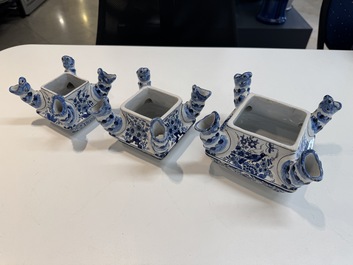 An impressive blue and white Dutch Delft seven-part tulip vase, 19th C.