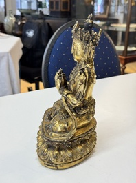 An extremely rare and fine Chinese gilt-bronze Buddha, inscribed 大明正統己未金川比丘昌靜捐資命工造, Zhengtong mark and of the period, dated 1439