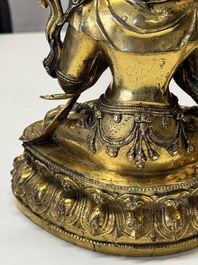 An extremely rare and fine Chinese gilt-bronze Buddha, inscribed 大明正統己未金川比丘昌靜捐資命工造, Zhengtong mark and of the period, dated 1439