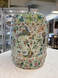 A Chinese famille rose celadon-ground garden seat, 19th C.