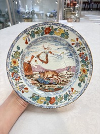 A rare Chinese Dutch-decorated 'The miracle of Zaandam' plate and cup, Qianlong