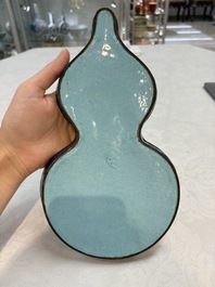 A fine Chinese Canton enamel double-gourd-shaped 'Da Ji 大吉' tray, Jiaqing