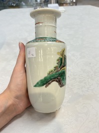 A Chinese famille rose vase with narrative design and a famille verte vase, Qianlong mark, 19th C.