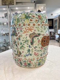 A Chinese famille rose celadon-ground garden seat, 19th C.