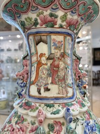 Two Chinese Canton famille rose vases with narrative design, 19th C.