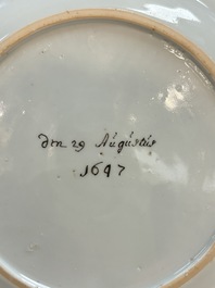 A rare Chinese Dutch-decorated 'The miracle of Zaandam' plate and cup, Qianlong
