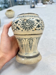 An Annamese or Vietnamese blue and white altar vase, a 'melon' jar and a bowl, 14/15th C.