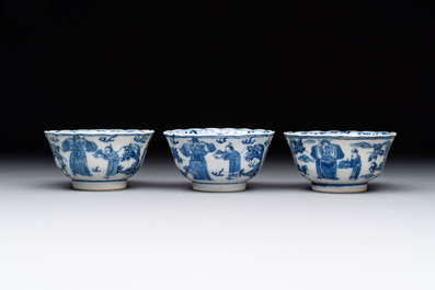 Ten Chinese blue and white cups and nine saucers, Kangxi mark, 19th C.